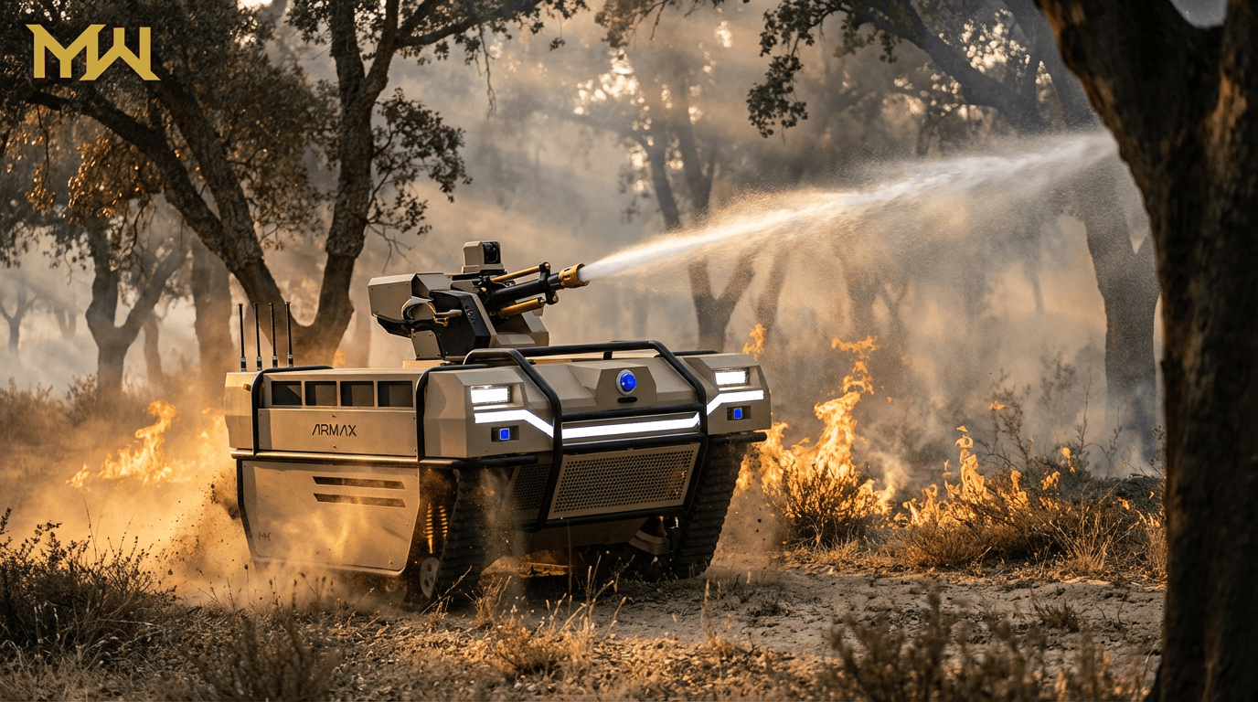 UGV pesado ARMAX mobilizado para apoio ao combate a incêndios