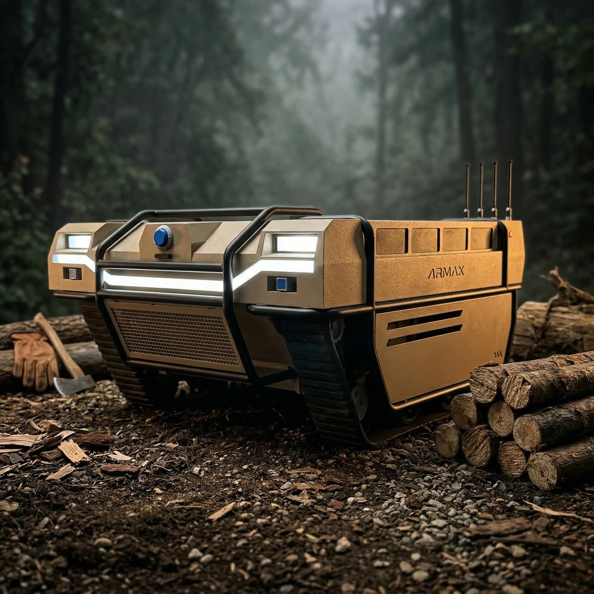 ARMAX UGV operating in forest terrain for logistics and response missions