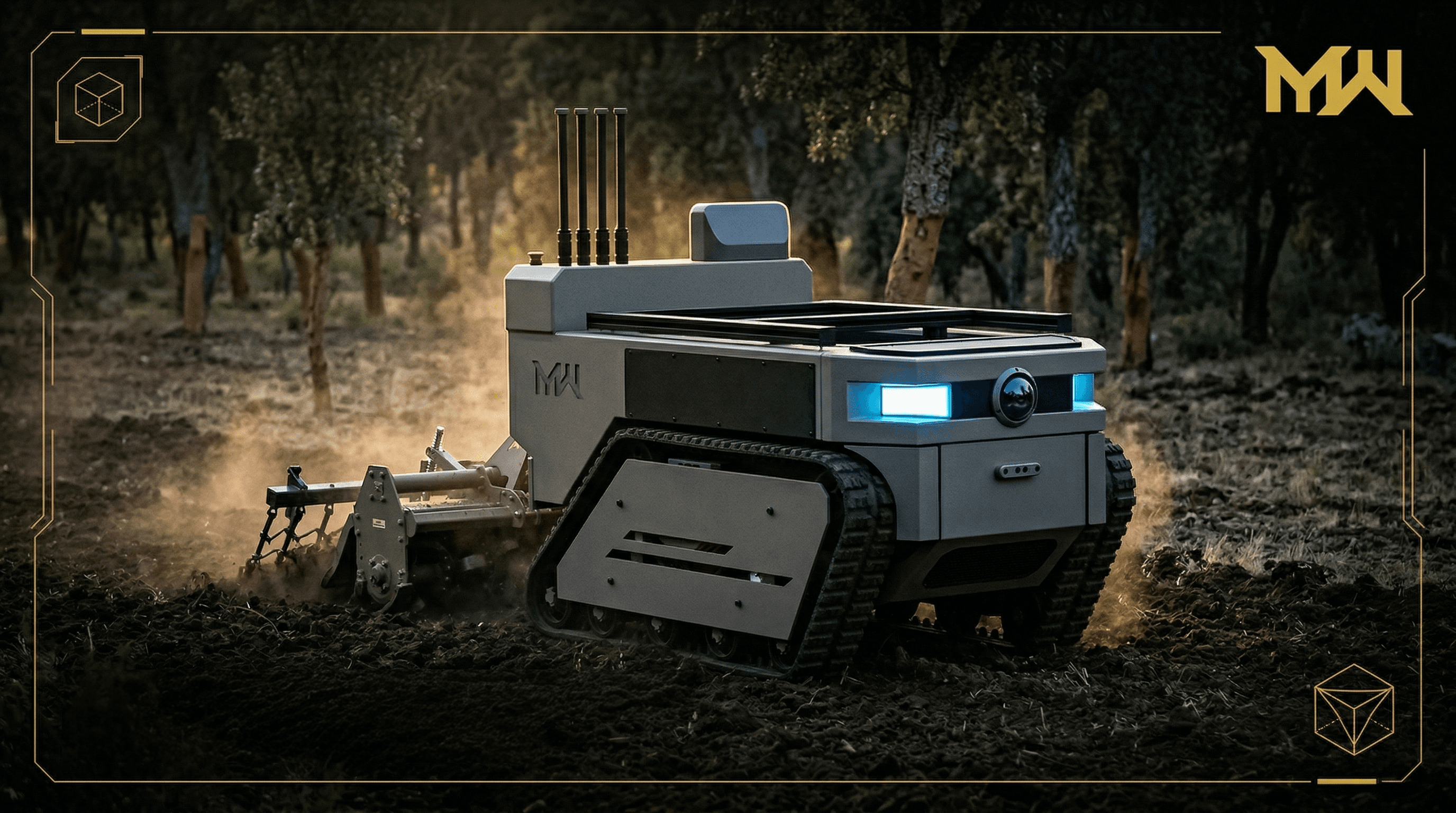 UGV BRAVOS com implemento agrícola para trabalho de solo