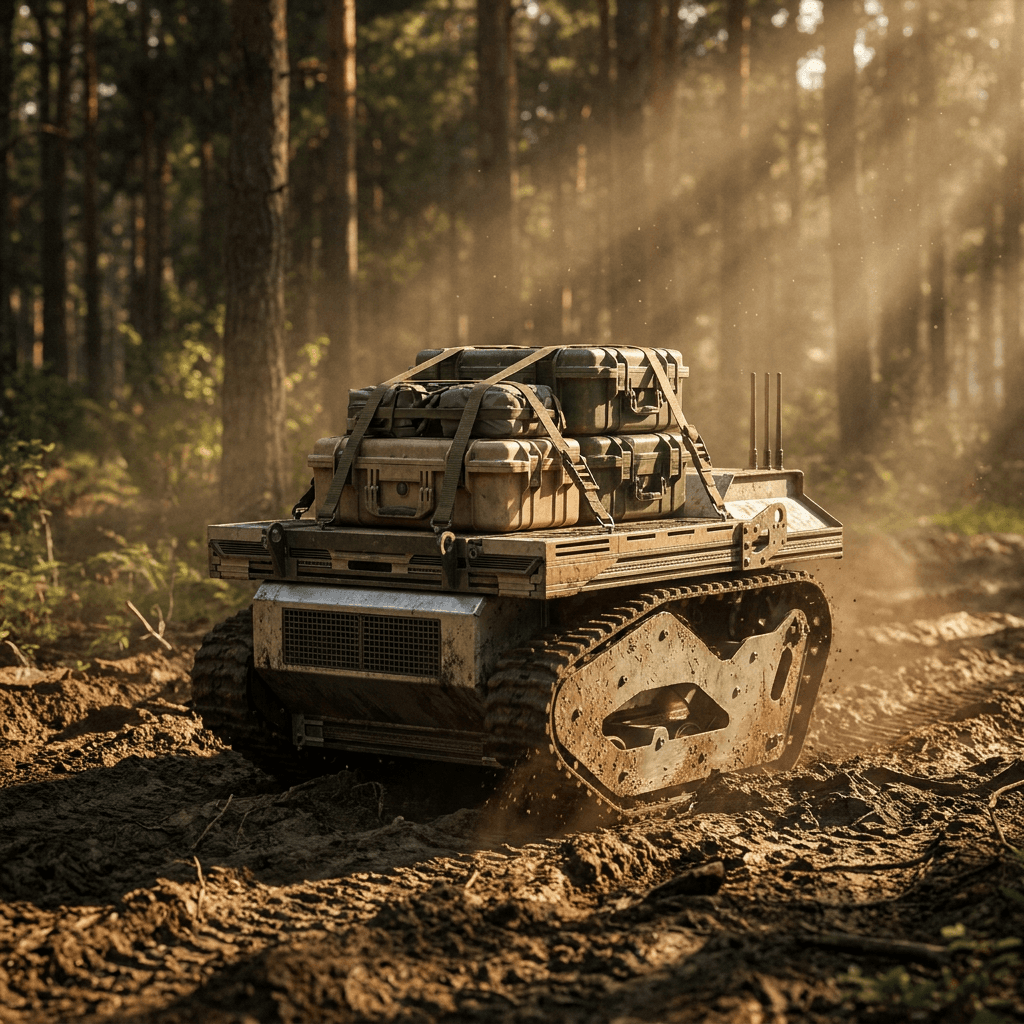 UGV com equipamento de resposta a emergências junto a operações de incêndio